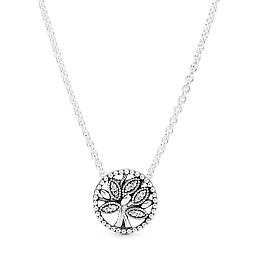 Tree of life silver collier with clear cubic zirco