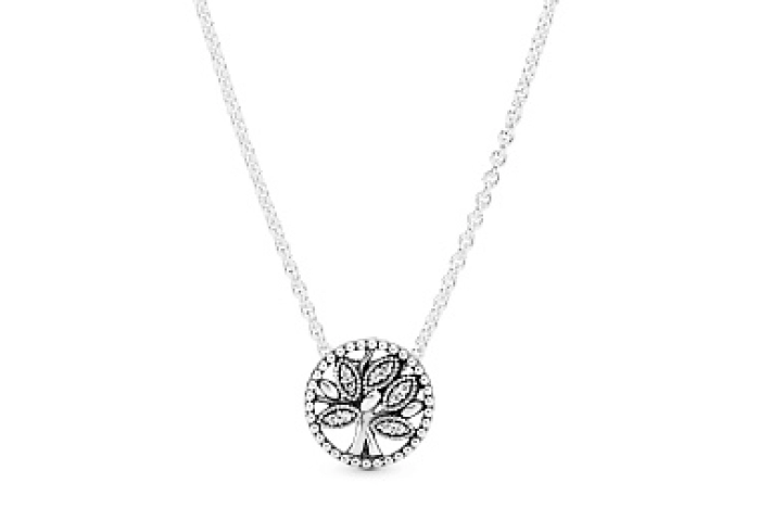 Family tree silver collier with clear cubic zircon