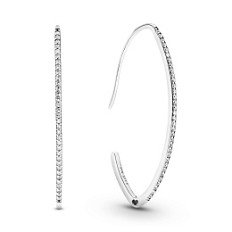 Silver oval hoop earrings with clear cubic zirconia/Серебряные серьги с чистым кубическим цирконием