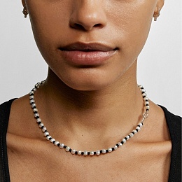 SILVER CHOKER CULTURED PEARL BLACK CORD