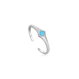 SILVER TURQUOISE MINI SIGNET ADJUSTABLE RING