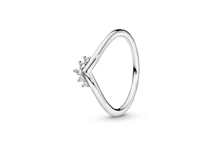 Tiara wishbone sterling silver ring with clear cub