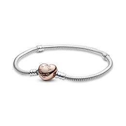 Silver bracelet with heart-shaped 14k rose gold-pl