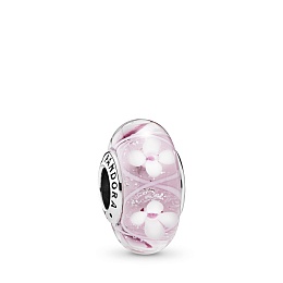 Flower silver charm with pink, white, red and transparent Murano glass/ Серебряный шарм с розовым,бе