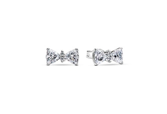 Bow sterling silver stud earrings with clear cubic