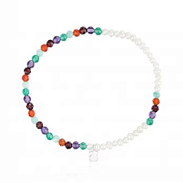 SILVER BRACELET COLOUR GEMSTONES PEARLS