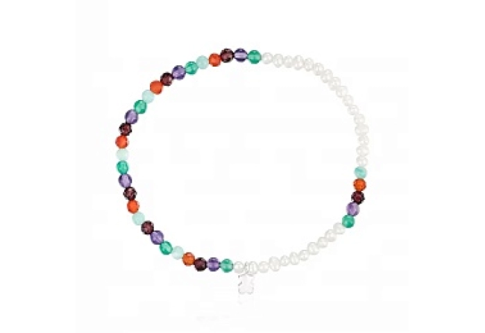 SILVER BRACELET COLOUR GEMSTONES PEARLS