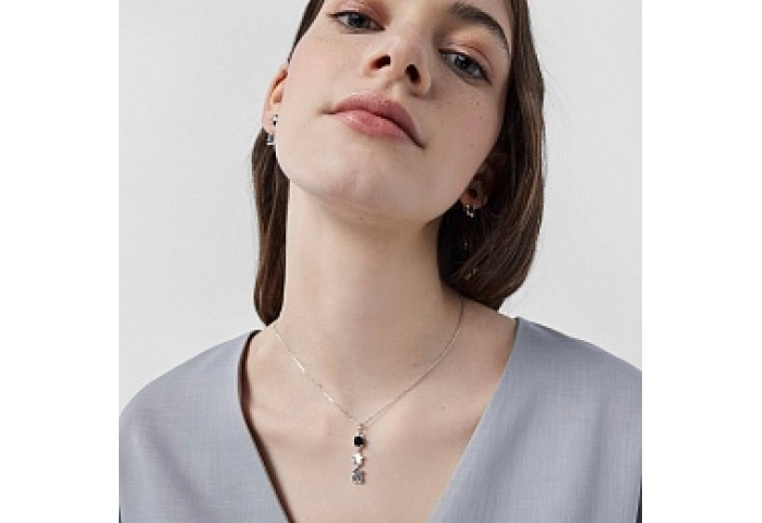 SILVER GOLD PLATED PENDANT ONYX SPINELS CHAIN