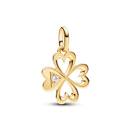 Clover 14k gold-plated medallion with clear cubic 