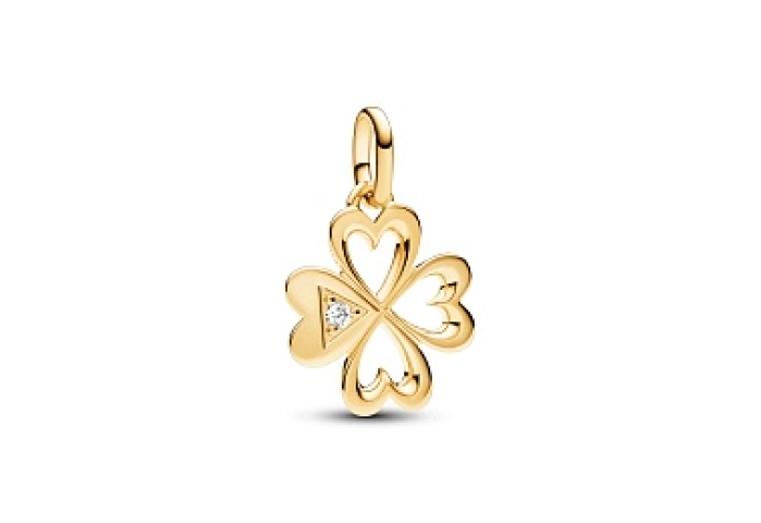 Clover 14k gold-plated medallion with clear cubic 