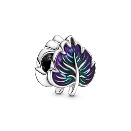 Leaf sterling silver charm with purple anddark green enamel /799542C01