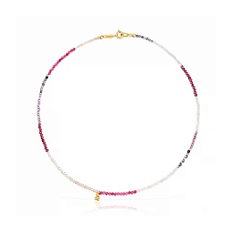 SILVER GOLD PLATED CHOKER MULTI GEMS PINK