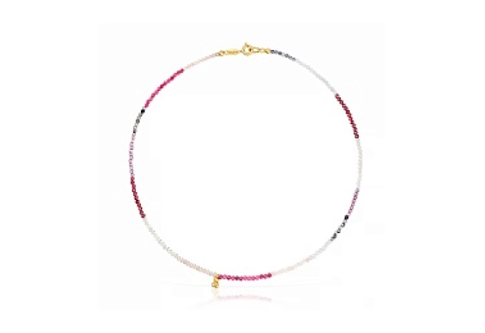 SILVER GOLD PLATED CHOKER MULTI GEMS PINK