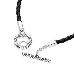Sterling silver toggle bracelet with black leather