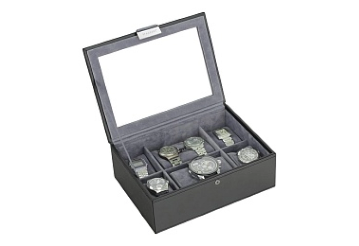 BLACK/GREY 8 PC GLASS LIDDED WATCH STACKER