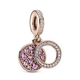 Circle and disc Pandora Rose dangle with clearcubic zirconia and synthetic pink sapphire /789186C02