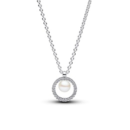 Sterling silver collier with white treated freshwater cultured pearl and clear cubic zirconia