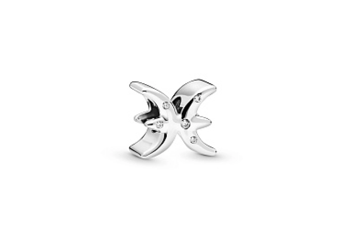 Pisces sterling silver charm with clear cubic zirc