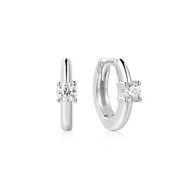 Silver Solitaire Cubic Zirconia Mini Huggies