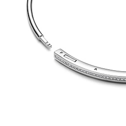 Pandora logo sterling silver bangle with clear cub