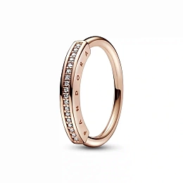 Pandora logo 14k rose gold-plated ring with clear cubic zirconia