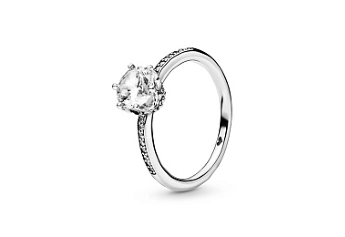 Crown sterling silver ring with clear cubic zircon