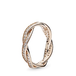 Braided PANDORA Rose ring with clear cubic zirconia / PANDORA розовая бижутерия кольцо Коса с чистым