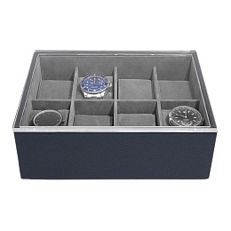 Navy Blue 8 Piece Watch Box & Acrylic Lid