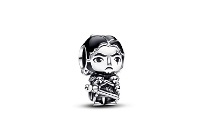 Game of Thrones Jon Snow sterling silver charm with black and transparent grey enamel
