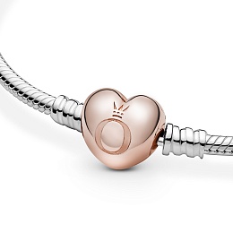 Silver bracelet with heart-shaped 14k rose gold-pl