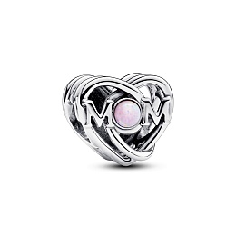 Mom heart sterling silver charm with pink lab-created opal