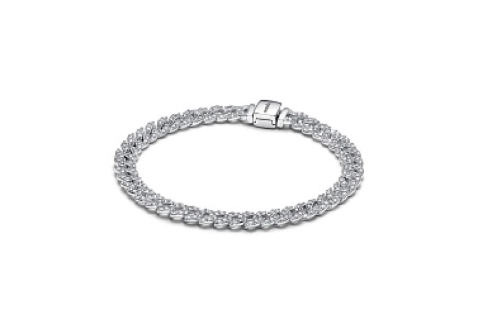 Cuban chain sterling silver bracelet with clear cu
