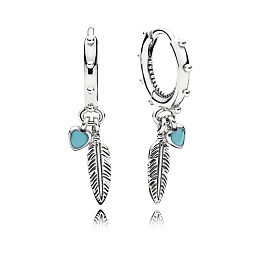 Feather silver earrings with turquoise enamel/Серебряные серьги с голубой эмалью