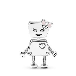 Robot girl silver charm with pink enamel/Серебряный шарм с розовой эмалью