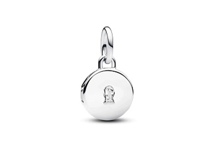 Key hole engravable locket sterling silver dangle with clear cubic zirconia