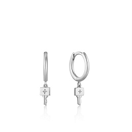 Silver Key Huggie Hoop Earrings