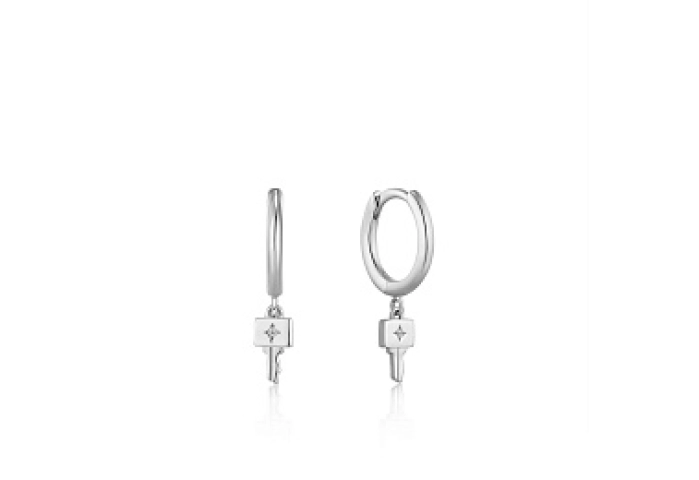 Silver Key Huggie Hoop Earrings