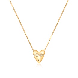 Gold Heart Kiss Pavé Necklace