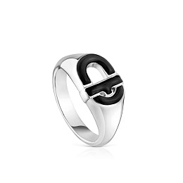 SILVER RING BLACK ENAMEL 13MM