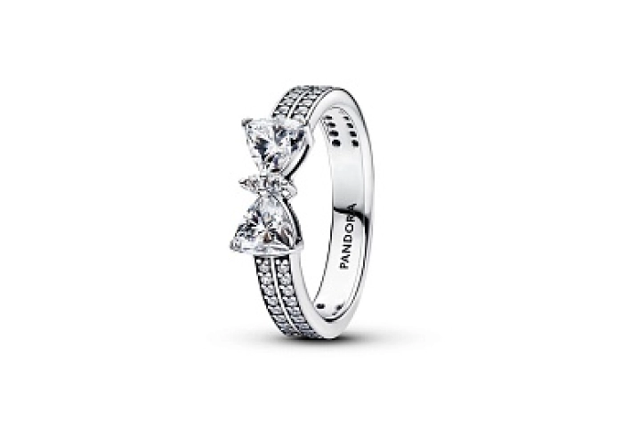 Bow sterling silver ring with clear cubic zirconia