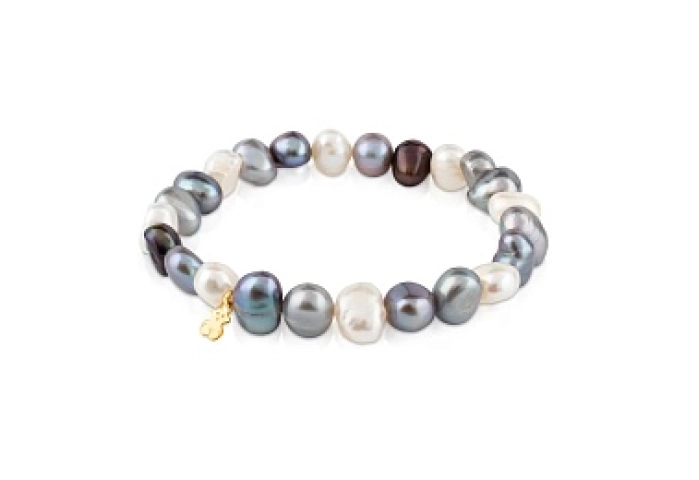 18KT GOLD BRACELET WHITE-GREY PEARL