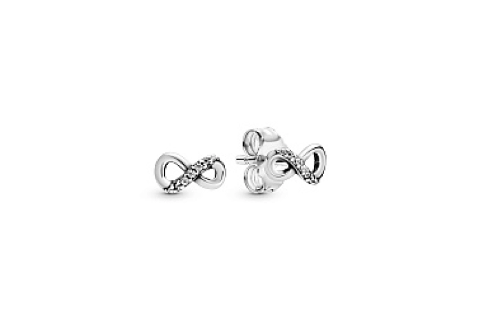 Infinity sterling silver stud earrings with clear 