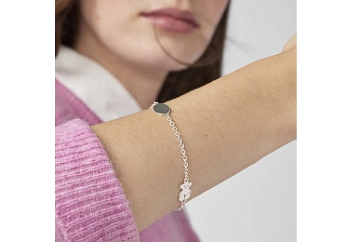 SILVER BRACELET BEAR OVAL PLATE