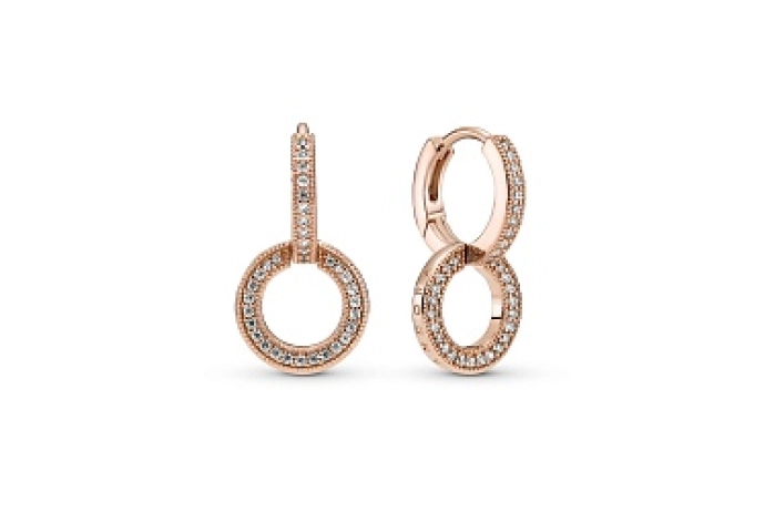 Pandora logo and circles 14k rose gold-plated hoop