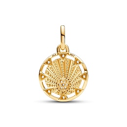 Sun light 14k gold-plated medallion with clear cubic zirconia