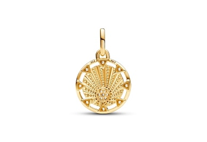 Sun light 14k gold-plated medallion with clear cubic zirconia