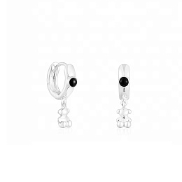 SILVER HOOP EARRINGS ONYX 8MM GEMSTONES