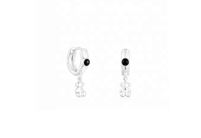 SILVER HOOP EARRINGS ONYX 8MM GEMSTONES