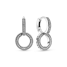 Pandora logo and circles sterling silver hoop earr