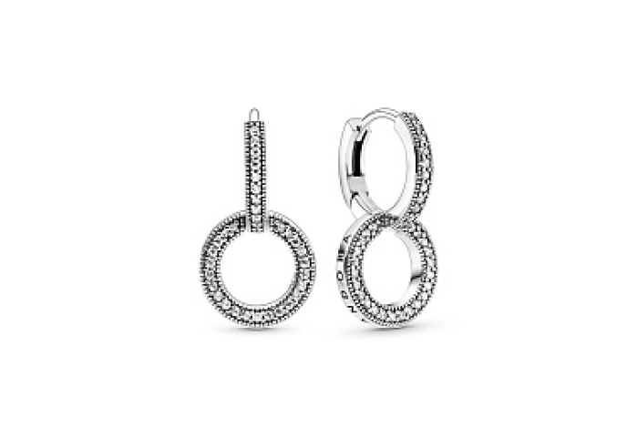 Pandora logo and circles sterling silver hoop earr